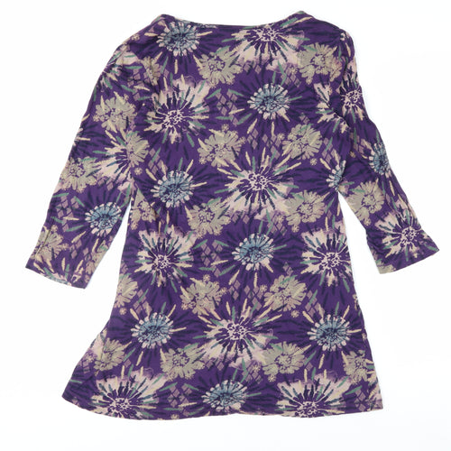 Mantaray Women's Purple Floral 3/4 Sleeve Cotton Tunic Top Size 10