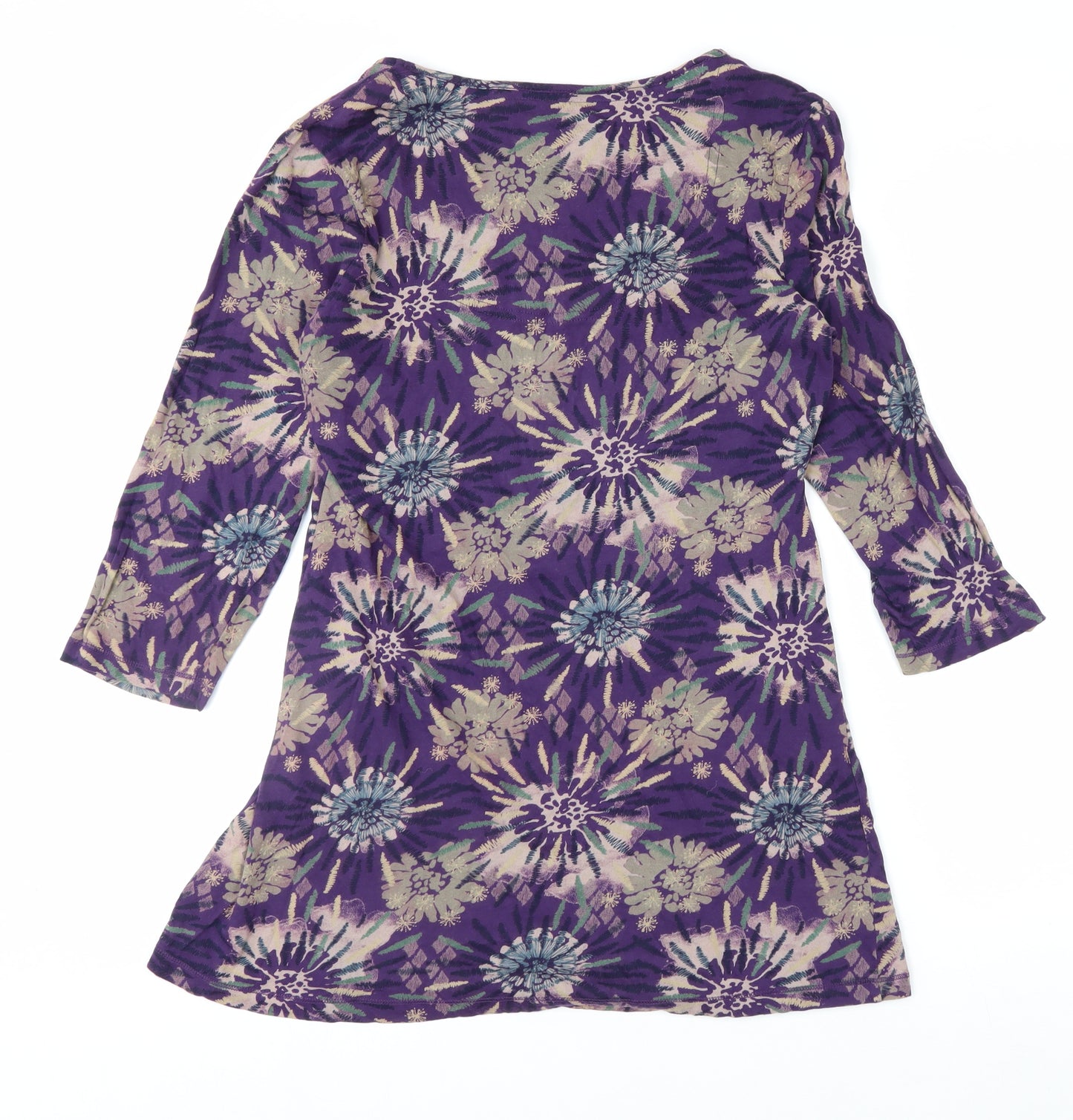 Mantaray Women's Purple Floral 3/4 Sleeve Cotton Tunic Top Size 10