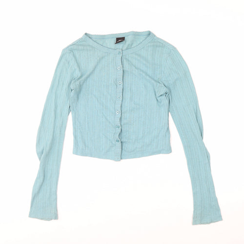 Urban Outfitters Women Blue XS Cropped Button-Up Long Sleeve Top