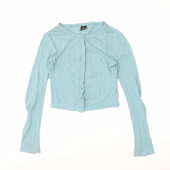 Urban Outfitters Women Blue XS Cropped Button-Up Long Sleeve Top