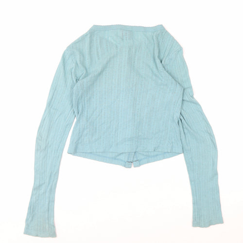 Urban Outfitters Women Blue XS Cropped Button-Up Long Sleeve Top