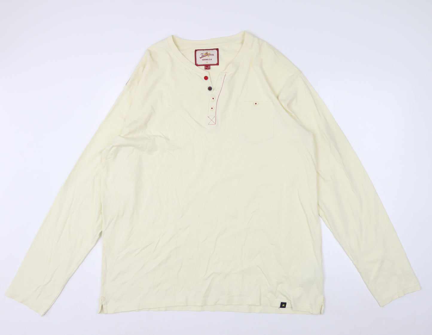 Joe Browns Men's Ivory 2XL Long Sleeve Henley Cotton Top