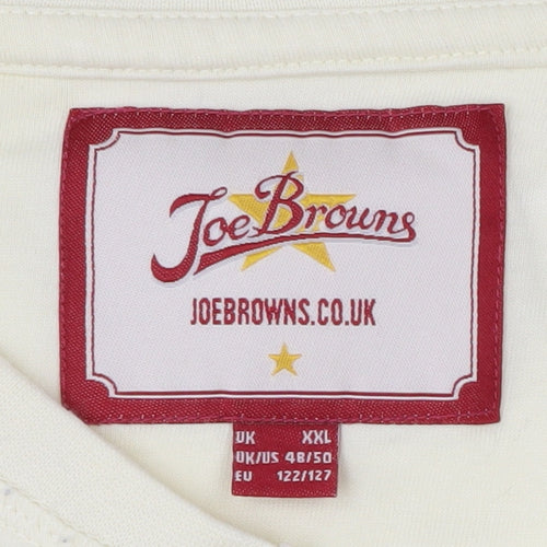 Joe Browns Men's Ivory 2XL Long Sleeve Henley Cotton Top