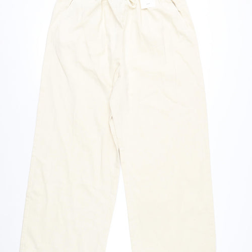 Marks and Spencer Womens Beige Cropped Wide-Leg Trousers Size 14