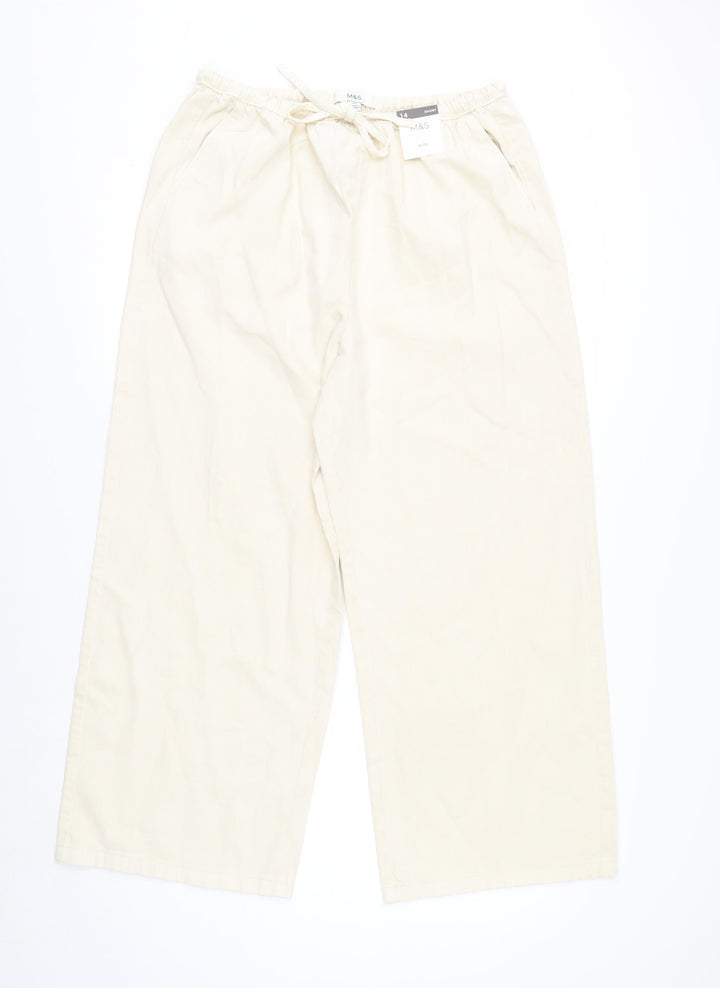 Marks and Spencer Womens Beige Cropped Wide-Leg Trousers Size 14