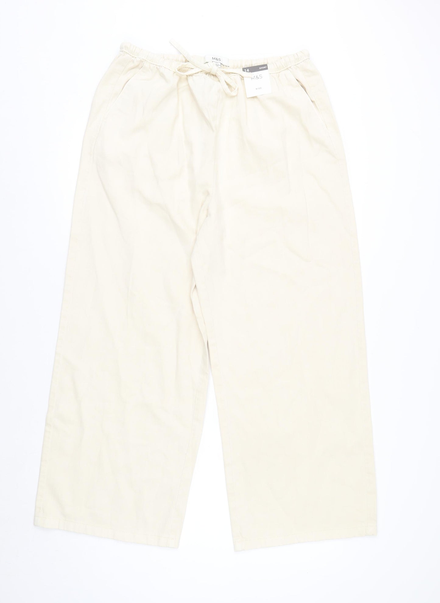 Marks and Spencer Womens Beige Cropped Wide-Leg Trousers Size 14