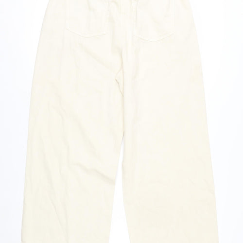 Marks and Spencer Womens Beige Cropped Wide-Leg Trousers Size 14