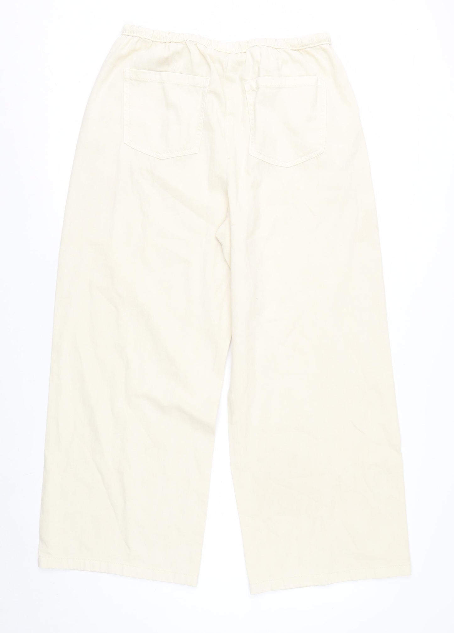 Marks and Spencer Womens Beige Cropped Wide-Leg Trousers Size 14