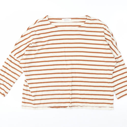 Seasalt Women’s Brown Striped Organic Cotton 3/4 Sleeve T-Shirt UK 14