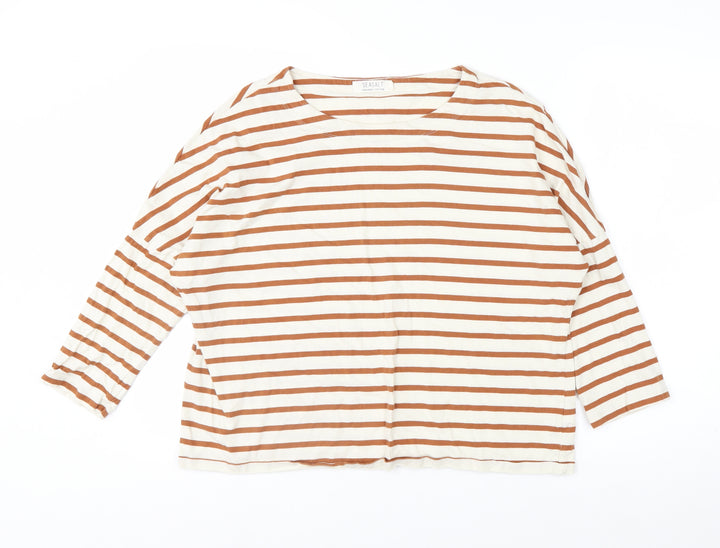 Seasalt Women’s Brown Striped Organic Cotton 3/4 Sleeve T-Shirt UK 14