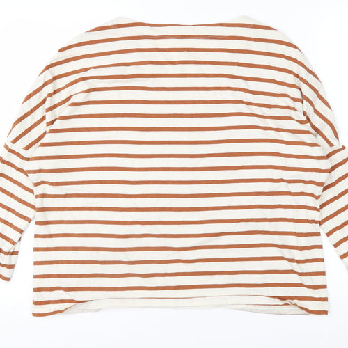 Seasalt Women’s Brown Striped Organic Cotton 3/4 Sleeve T-Shirt UK 14