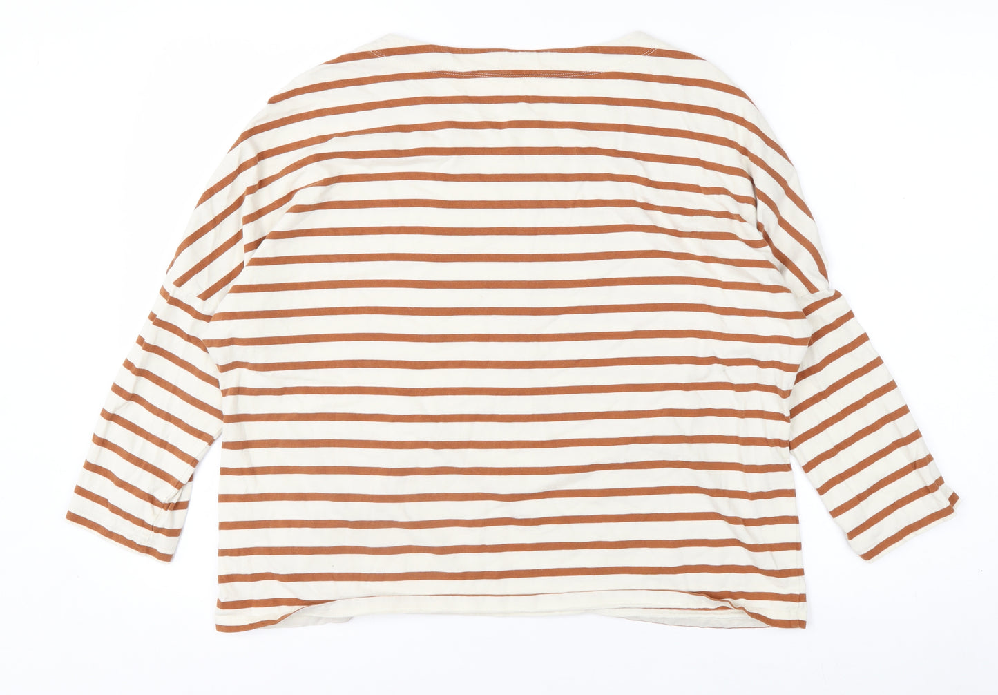 Seasalt Women’s Brown Striped Organic Cotton 3/4 Sleeve T-Shirt UK 14