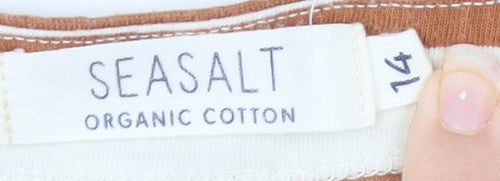 Seasalt Women’s Brown Striped Organic Cotton 3/4 Sleeve T-Shirt UK 14