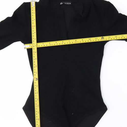 Zara Women Black Collared Long Sleeve Bodysuit Top Size S