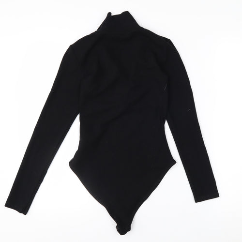 Zara Women Black Collared Long Sleeve Bodysuit Top Size S