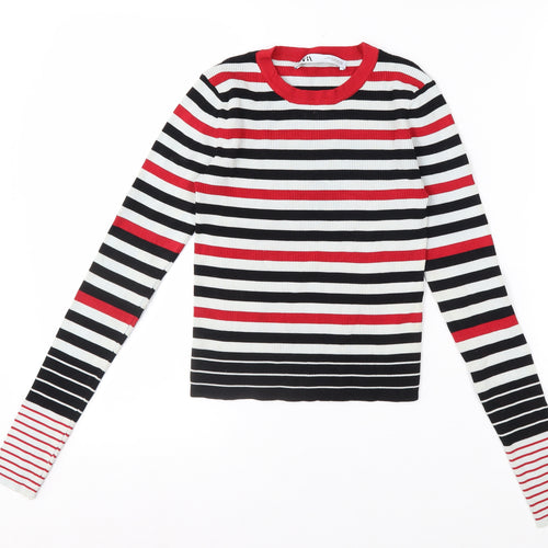 Zara Women Multicoloured Striped Knit Long Sleeve Top Size S