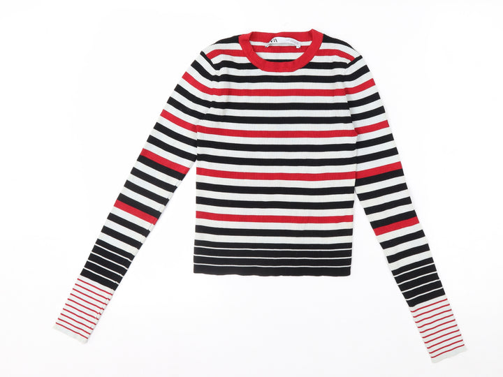Zara Women Multicoloured Striped Knit Long Sleeve Top Size S