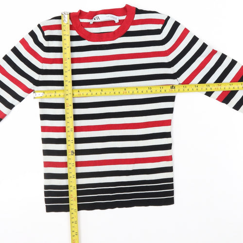 Zara Women Multicoloured Striped Knit Long Sleeve Top Size S