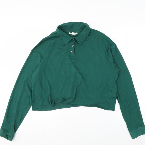 Topshop Women’s Green Cropped Long Sleeve Polo Shirt Size 12