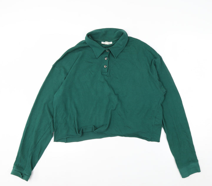 Topshop Women’s Green Cropped Long Sleeve Polo Shirt Size 12