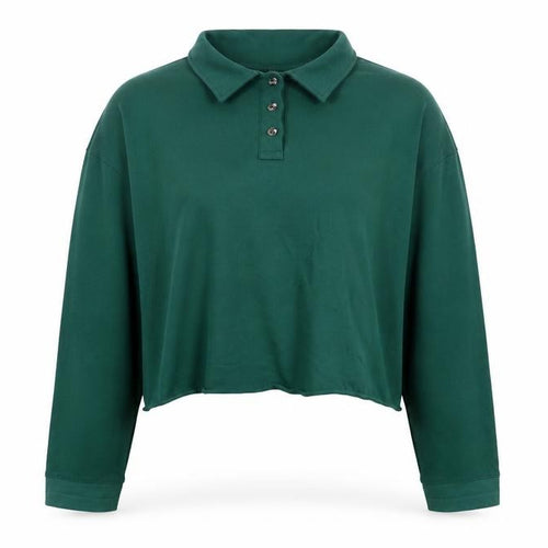 Topshop Women’s Green Cropped Long Sleeve Polo Shirt Size 12
