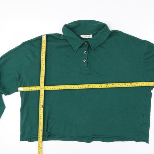 Topshop Women’s Green Cropped Long Sleeve Polo Shirt Size 12