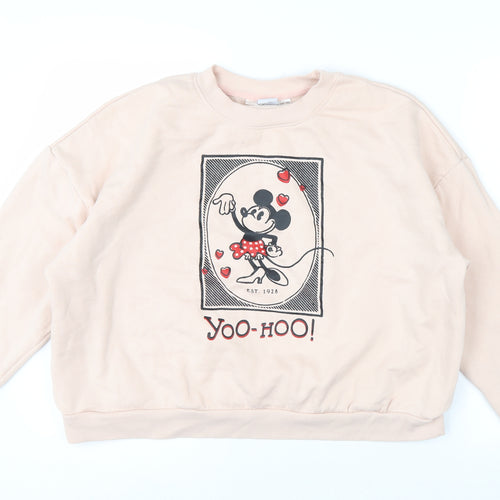 Disney Women Beige Minnie Mouse Crew Neck Pullover Sweatshirt Size 12/14