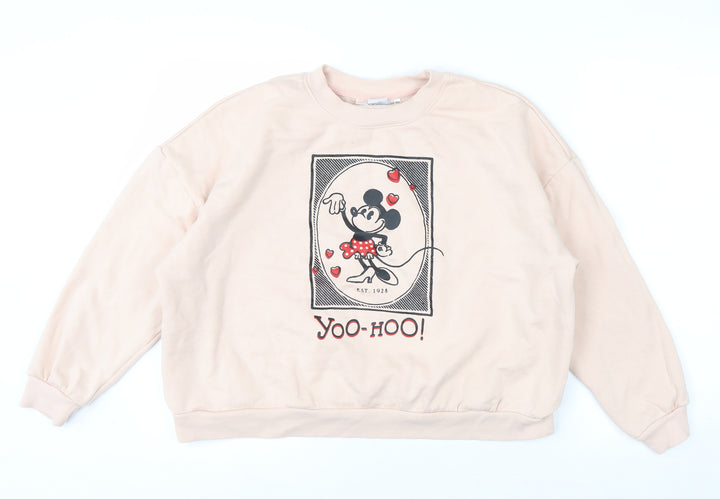 Disney Women Beige Minnie Mouse Crew Neck Pullover Sweatshirt Size 12/14