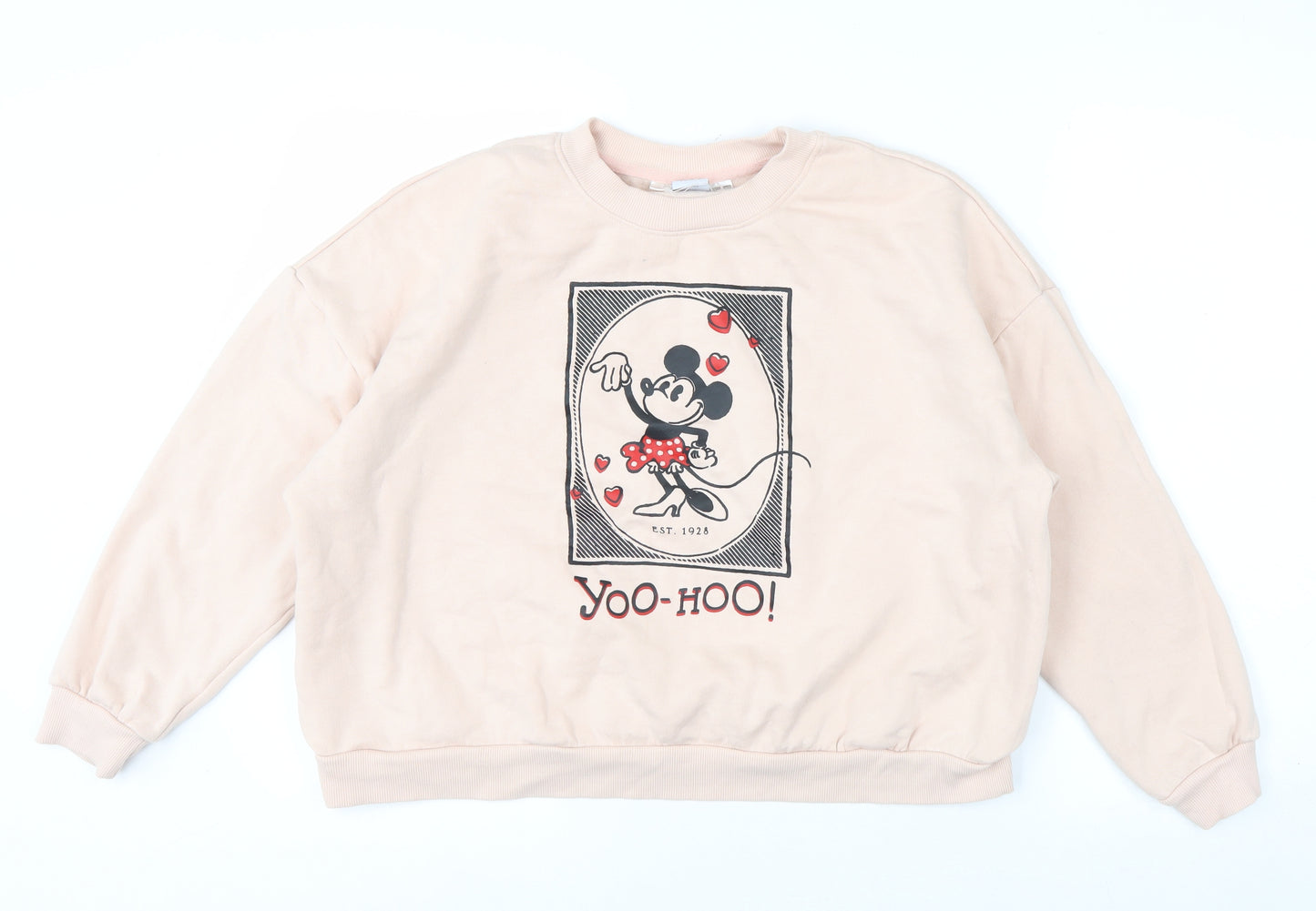 Disney Women Beige Minnie Mouse Crew Neck Pullover Sweatshirt Size 12/14