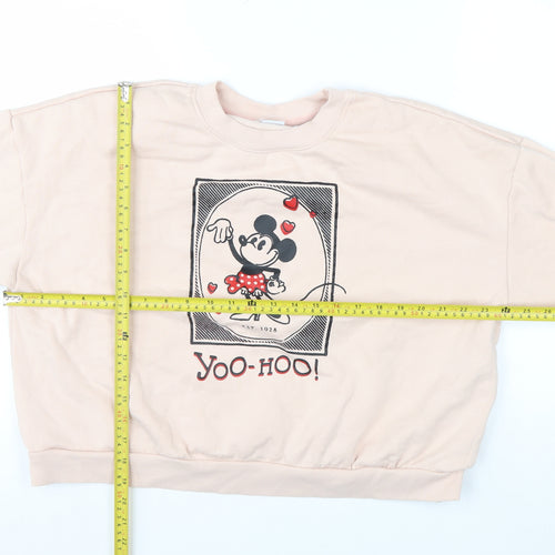 Disney Women Beige Minnie Mouse Crew Neck Pullover Sweatshirt Size 12/14