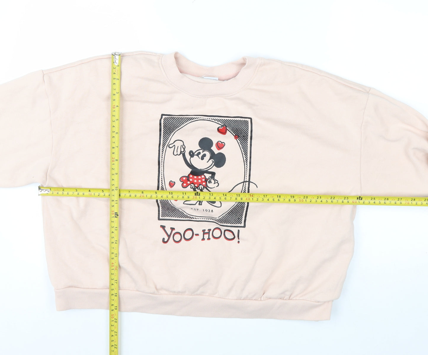 Disney Women Beige Minnie Mouse Crew Neck Pullover Sweatshirt Size 12/14
