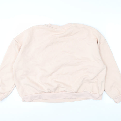 Disney Women Beige Minnie Mouse Crew Neck Pullover Sweatshirt Size 12/14