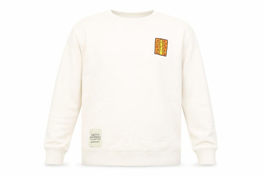 Front view of Zara Men Beige Keith Haring Crew Neck Art Sweatshirt L