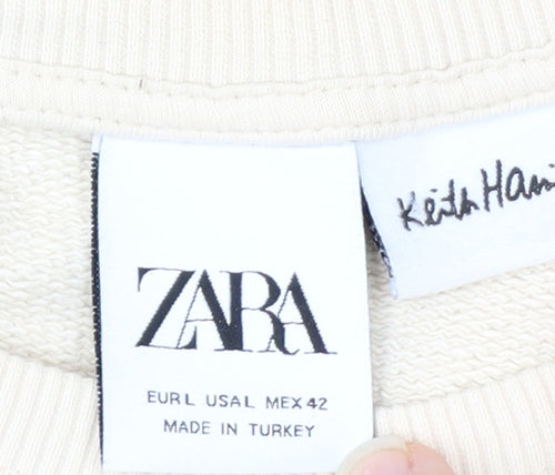 Zara Men Beige Keith Haring Crew Neck Art Sweatshirt L