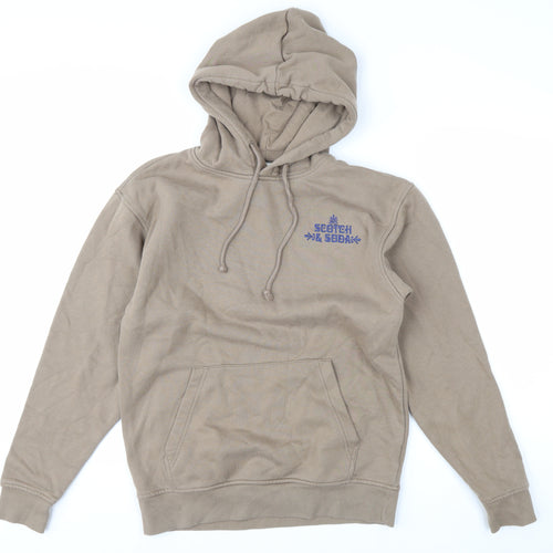 Scotch & Soda Men's Beige Pullover Hoodie S Graphic Logo Fleece