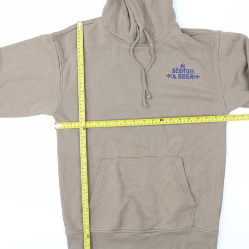 Scotch & Soda Men's Beige Pullover Hoodie S Graphic Logo Fleece