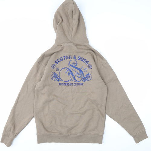 Scotch & Soda Men's Beige Pullover Hoodie S Graphic Logo Fleece