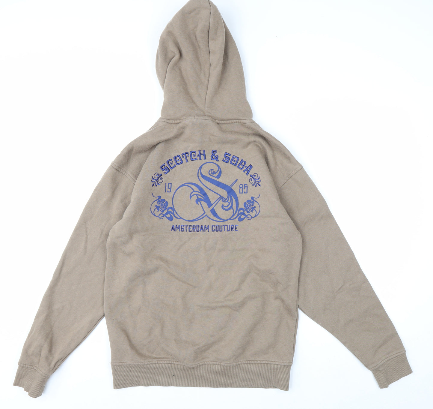 Scotch & Soda Men's Beige Pullover Hoodie S Graphic Logo Fleece