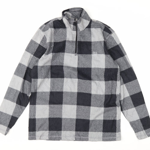 Chaps Men's Grey Check Fleece 1/4 Zip Pullover Sweatshirt M