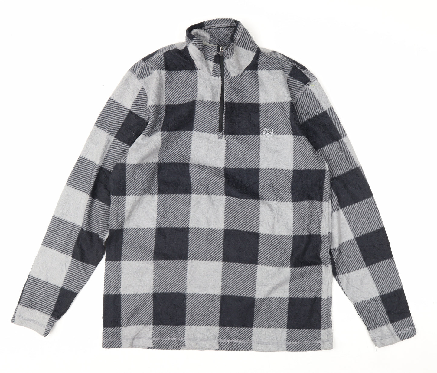 Chaps Men's Grey Check Fleece 1/4 Zip Pullover Sweatshirt M