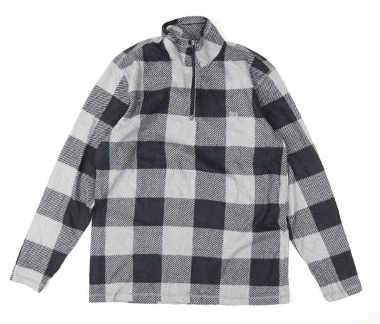 Chaps Men's Grey Check Fleece 1/4 Zip Pullover Sweatshirt M