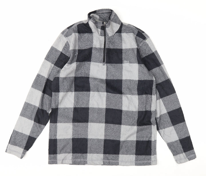 Chaps Men's Grey Check Fleece 1/4 Zip Pullover Sweatshirt M