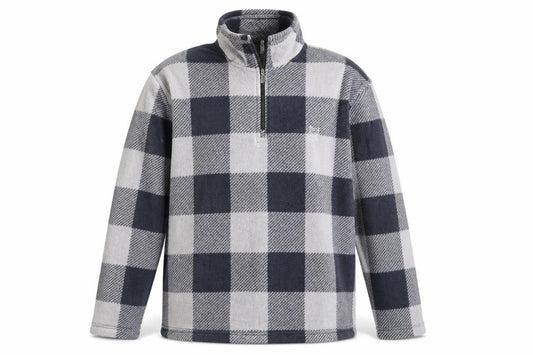 Chaps Men's Grey Check Fleece 1/4 Zip Pullover Sweatshirt M