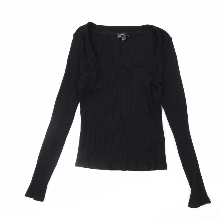 Nobody's Child Women's Black Ribbed Long Sleeve Square Neck Top Size 8