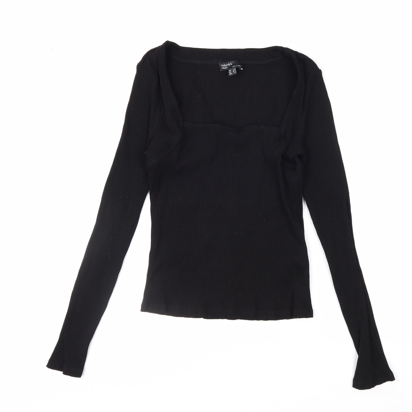 Nobody's Child Women's Black Ribbed Long Sleeve Square Neck Top Size 8
