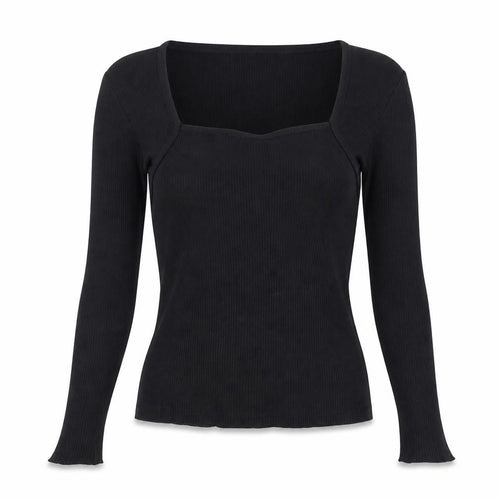 Nobody's Child Women's Black Ribbed Long Sleeve Square Neck Top Size 8