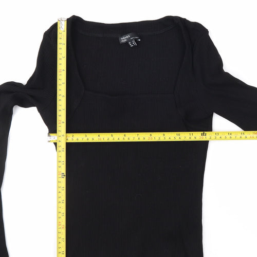 Nobody's Child Women's Black Ribbed Long Sleeve Square Neck Top Size 8