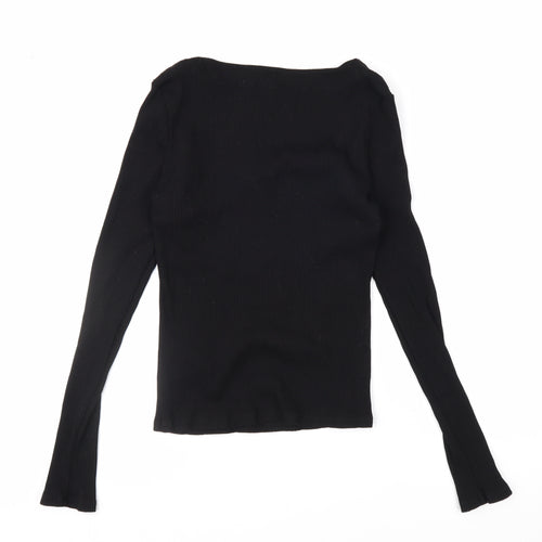 Nobody's Child Women's Black Ribbed Long Sleeve Square Neck Top Size 8