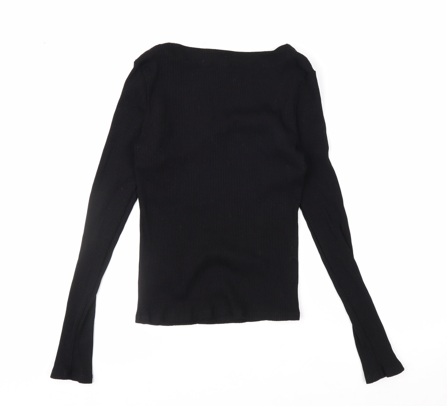 Nobody's Child Women's Black Ribbed Long Sleeve Square Neck Top Size 8