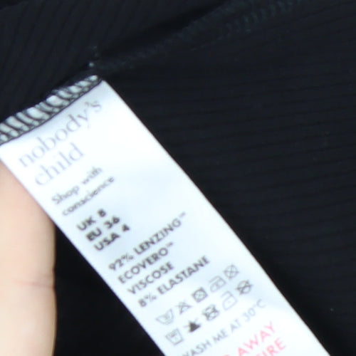Nobody's Child Women's Black Ribbed Long Sleeve Square Neck Top Size 8